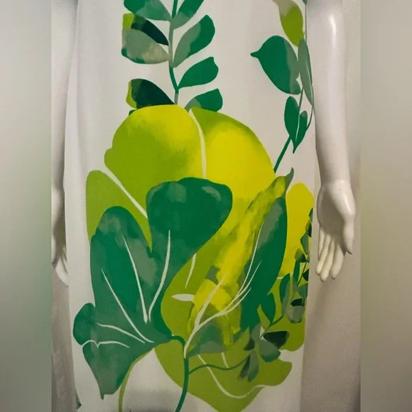 White House Black Market Green Leaf Print Midi Dress Boho Chic Tropical Fairy - Picture 3 of 6